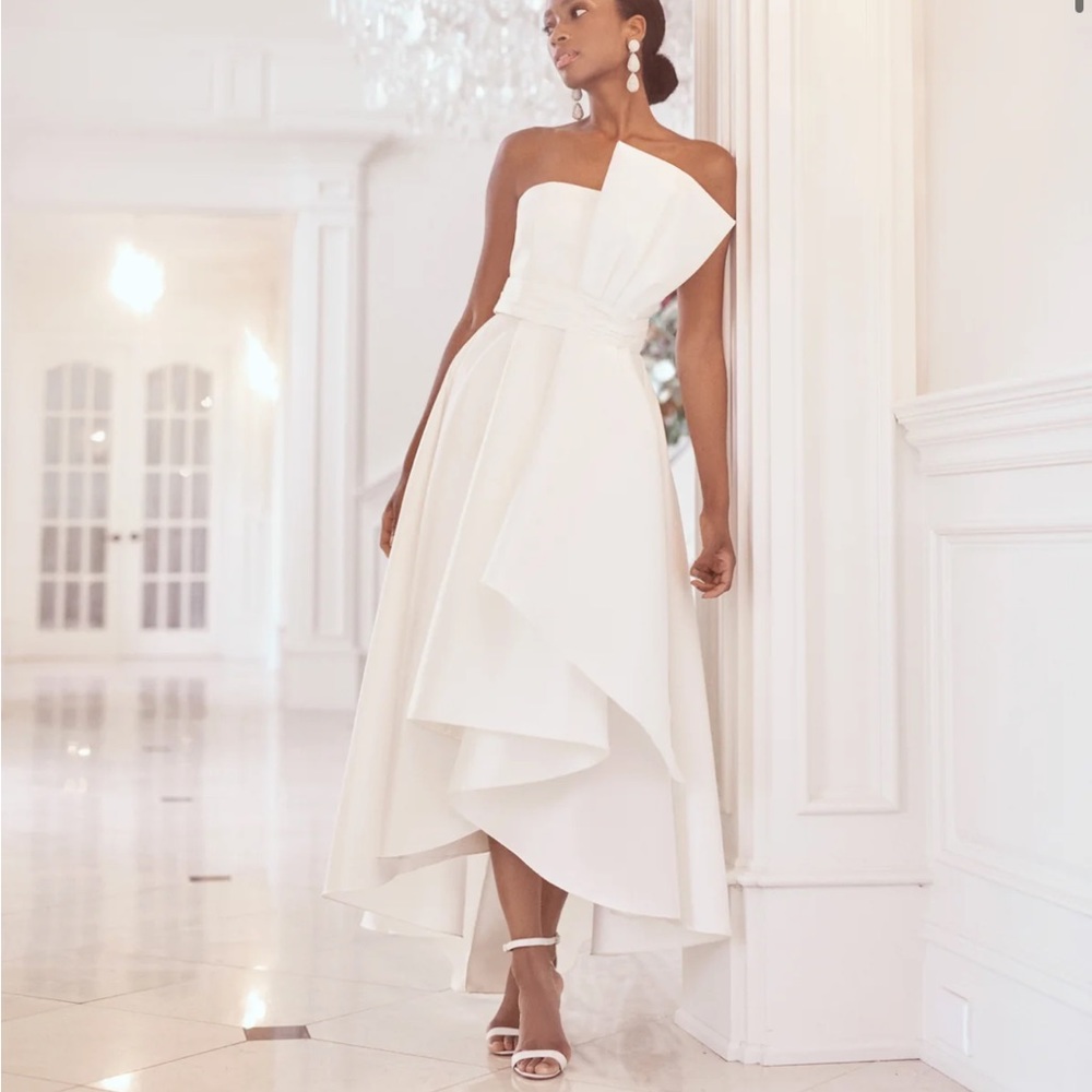 SACHIN & BABI NEW SOLD OUT $795 TARA gathered hi-low Gown off white size 4